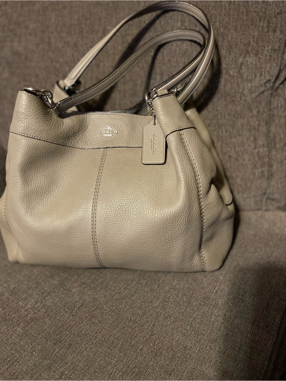 Coach Pebbled Leather Shoulder Bag in Taupe Gray